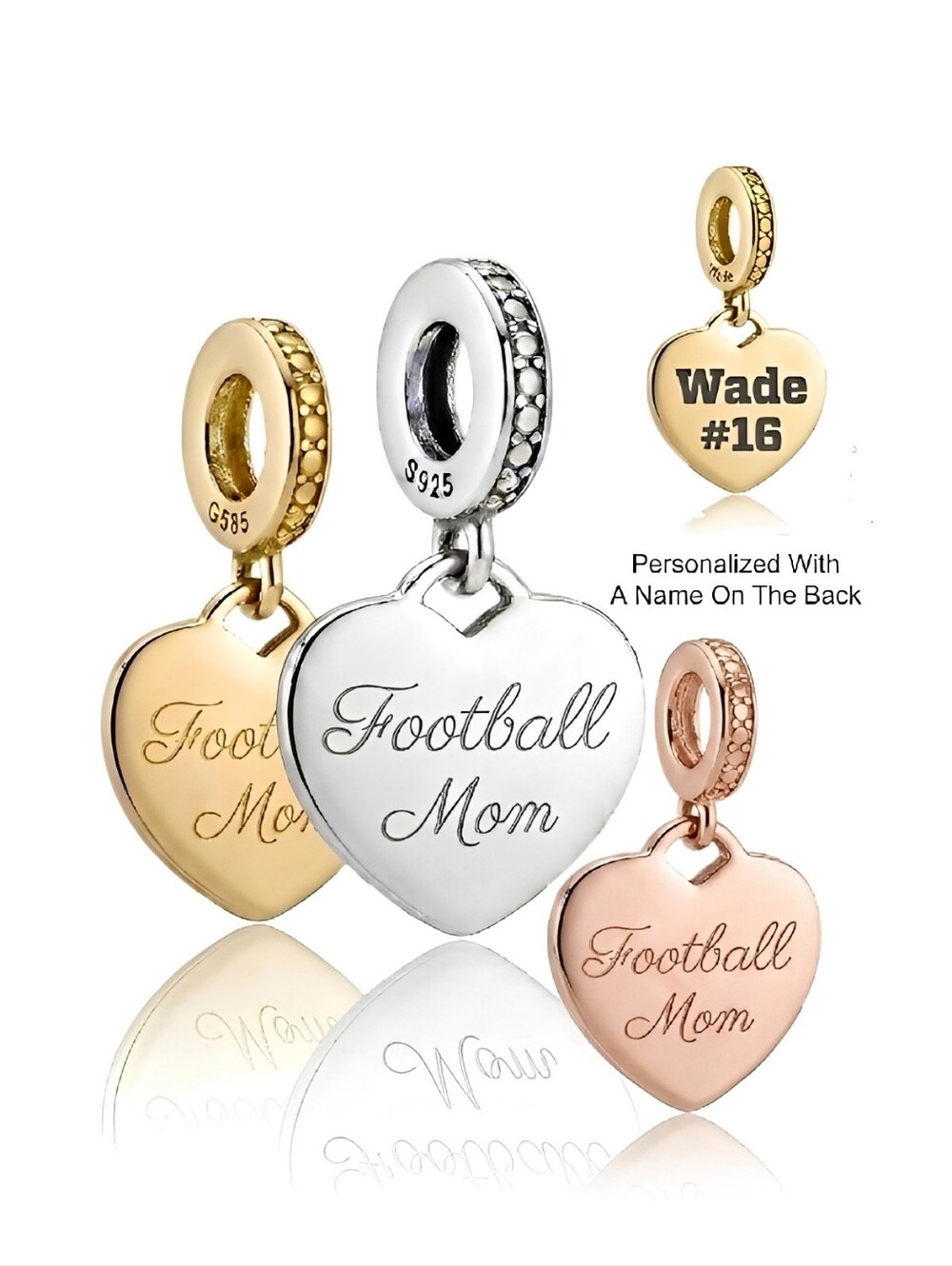 Personalized Football Mom Heart Bracelet Charm